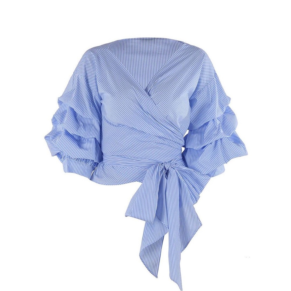 Gorgeous Wrap Top with Puff Sleeves - Picture 2 of 8